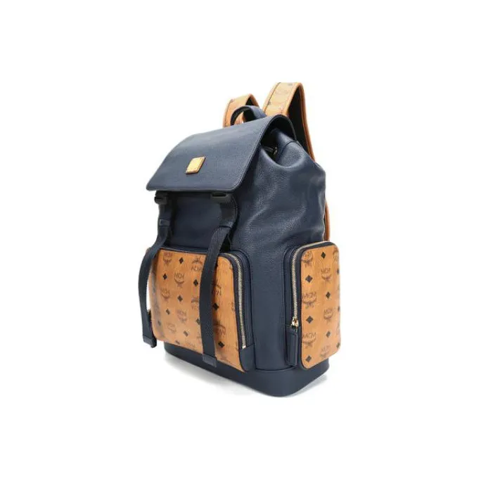 MCM Brandenburg Visetos Coated Canvas Backpack Large Size Men's Dark Blue-1