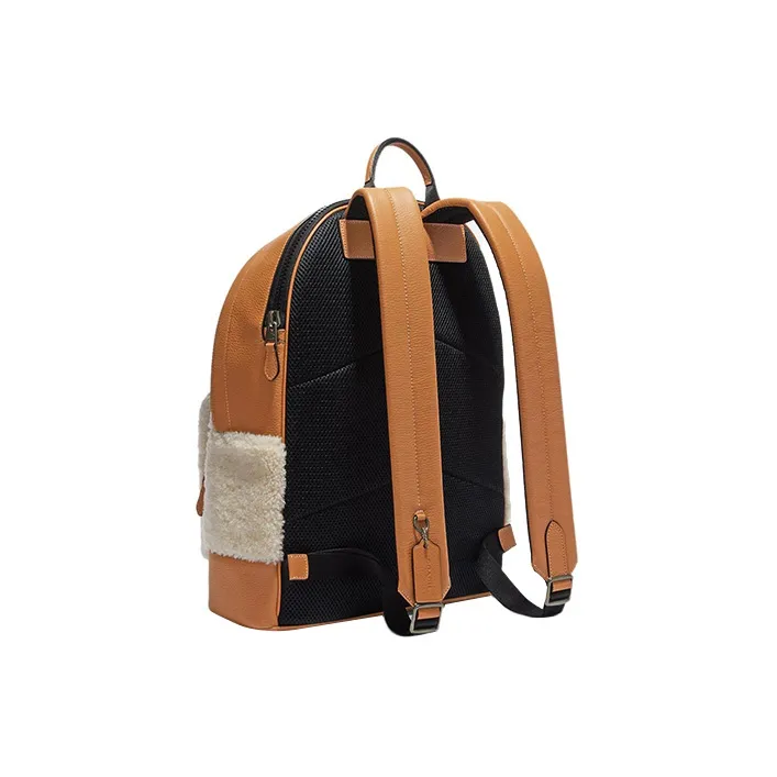 COACH West Shearling With Refined Pebbled Leather Backpack Tubas Women's White & Brown-1