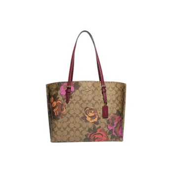 COACH Mollie Canvas With Leather Tote Bag Shopping Bag Shoulder Bag Handbag Large Size Women's Khaki