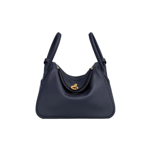 HERMES Lindy Evercolor Calfskin Handbag Shoulder Bag Women's 2Z Bleu Nuit Midnight Blue