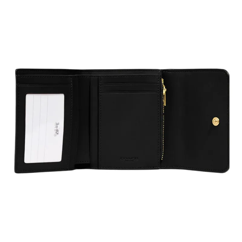 COACH Trifold Wallet Canvas With Leather Card Holder, Wallet Small Size Women's Brown & Black-1