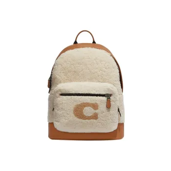 COACH West Shearling With Refined Pebbled Leather Backpack Tubas Women's White & Brown