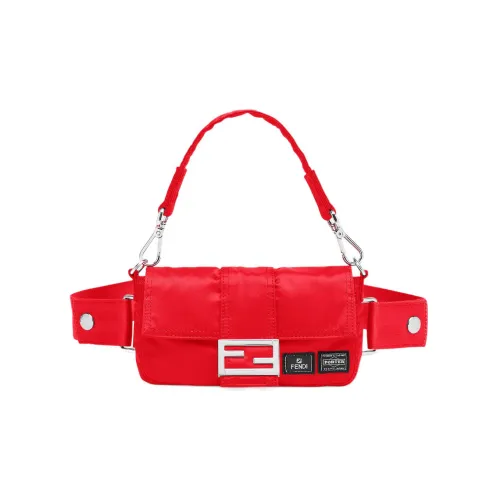 FENDI PORTER Collaboration Baguette Cow Leather Cell Phone Pouch Handbag Fanny Pack Mini Men's Red