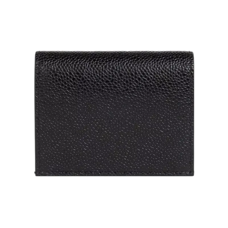 THOM BROWNE· Satin Logo Pebble Texture Cow Leather Card Holder Men's Black-1