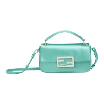 FENDI Baguette Silk Blended With Lambskin Handbag Shoulder Bag Crossbody Bag Cell Phone Pouch Women's Turquoise