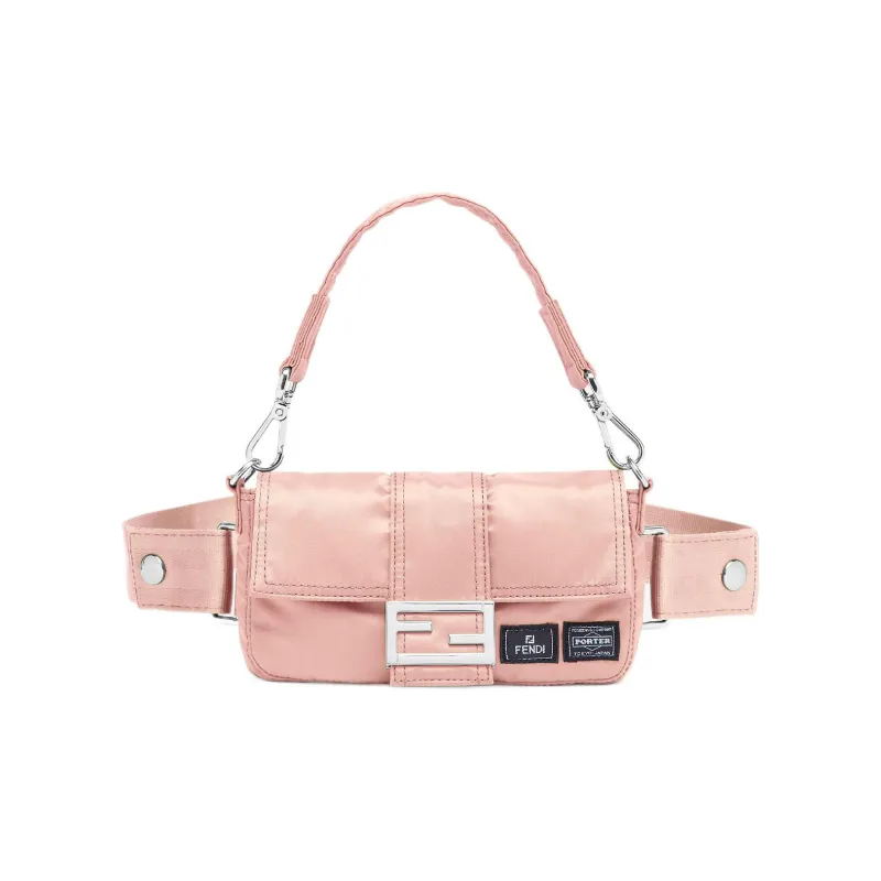 FENDI PORTER Collaboration Baguette Cow Leather Cell Phone Pouch Handbag Fanny Pack Mini Men's Pink-0
