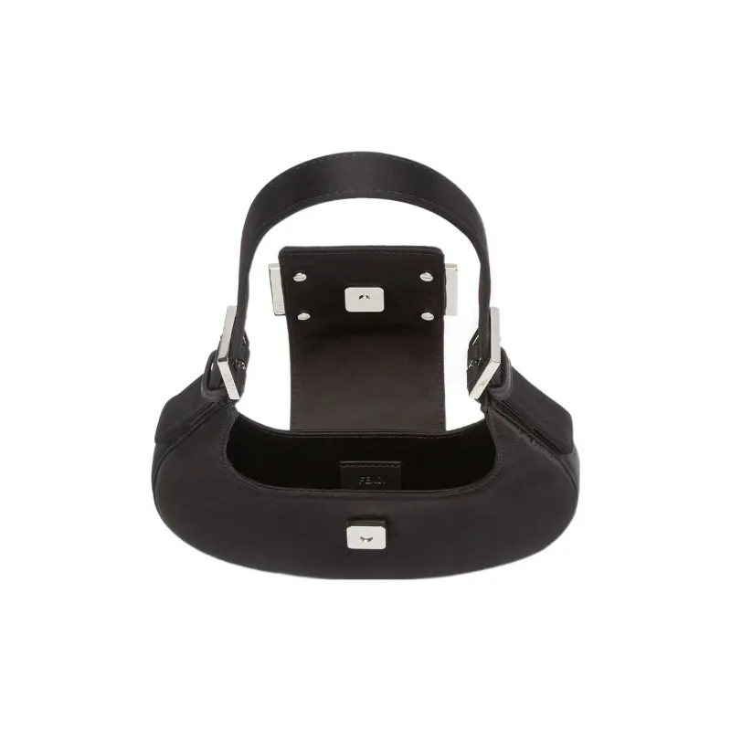 FENDI Cookie Satin Fabric With Sheepskin Shoulder Bag Hobo Bag Handbag Shoulder Bag Women's Black-3
