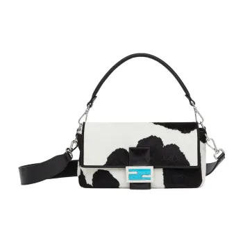 FENDI Baguette Horse Leather Cowhide Bonded Split Cow Leather Portable Crossbody Bag Shoulder Bag Women's Black/White