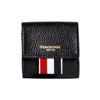 THOM BROWNE· Satin Logo Pebble Leather Coin Purse Small Size Men's Black