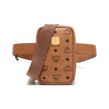 MCM Klassik Visetos Leather One Shoulder Crossbody Fanny Pack Mini Unisex Brown Cognac