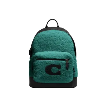 COACH West Shearling With Refined Pebbled Leather Backpack Large Size Women's Forest Green