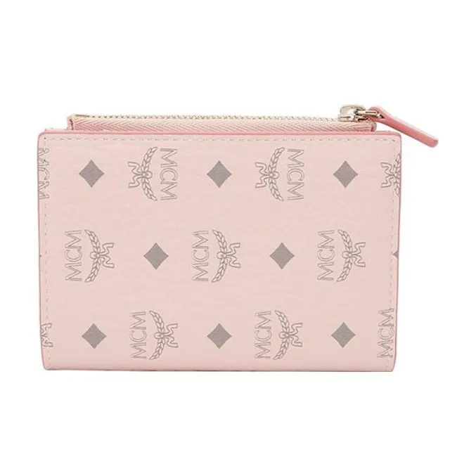 MCM Essential Visetos Origina Canvas Card Holders Coin Purses Wallets Women's Pink-3