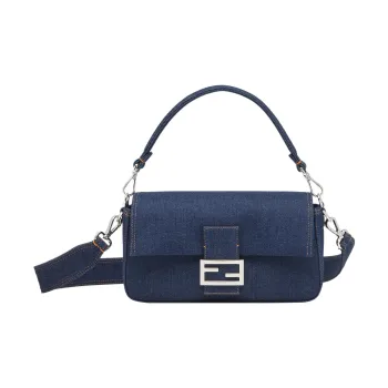 FENDI Baguette Fabric Denim Portable Crossbody Bag Shoulder Bag Women's Blue