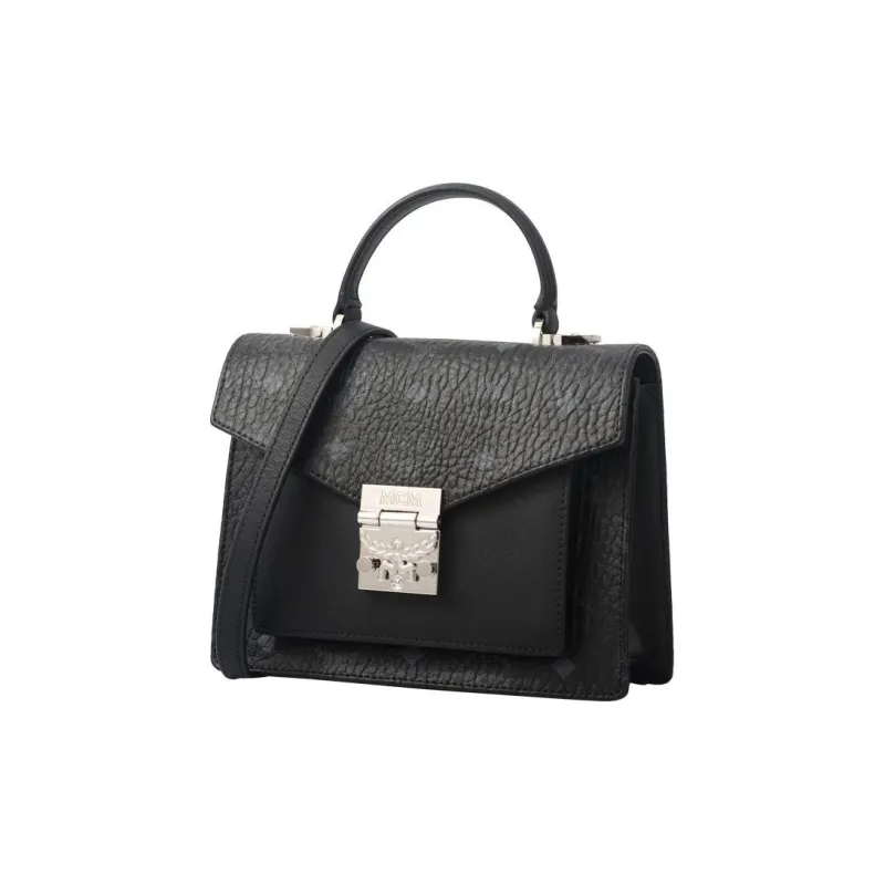 MCM Patricia Satchel Visetos Leather Trunk Bag, Shoulder Bag, Crossbody Bag, Handbag Small Size Women's Black-1
