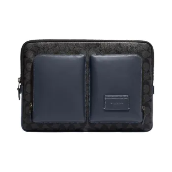 COACH Utility Coated Canvas Laptop Briefcase Bag Large Size Men's Charcoal With Denim Color.