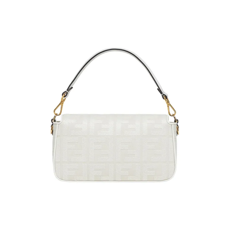 FENDI Baguette Canvas Fabric With Cow Leather Portable Crossbody Bag, Shoulder Bag Medium Size Women's White-1