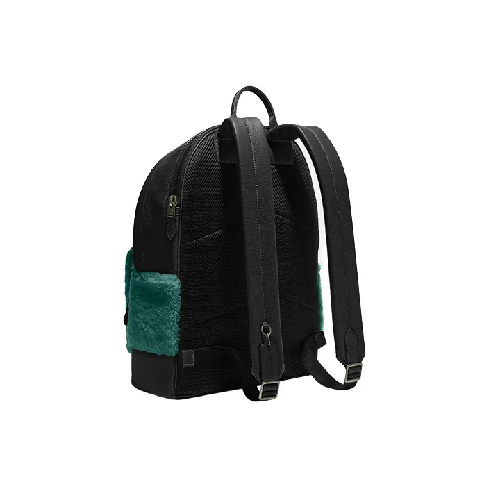 COACH West Shearling With Refined Pebbled Leather Backpack Large Size Women's Forest Green-1