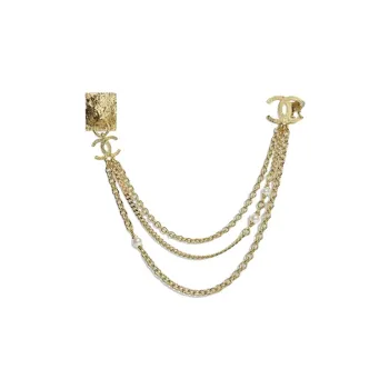 CHANEL Metal Pearl Choker Brooch Unisex Gold