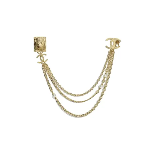 CHANEL Metal Pearl Choker Brooch Unisex Gold