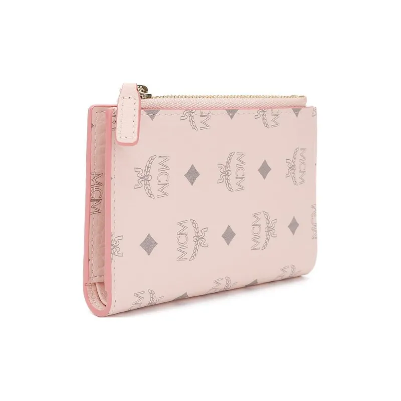 MCM Essential Visetos Origina Canvas Card Holders Coin Purses Wallets Women's Pink-1