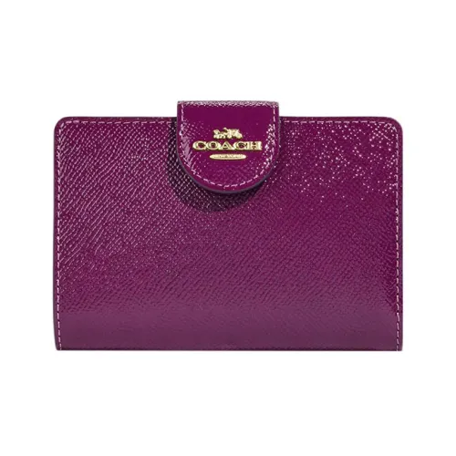COACH Twill Leather Card Holder Wallet Medium Size Women's Purple