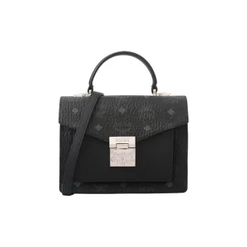 MCM Patricia Satchel Visetos Leather Trunk Bag, Shoulder Bag, Crossbody Bag, Handbag Small Size Women's Black