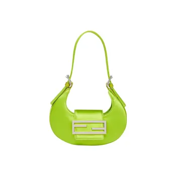 FENDI Cookie Silk Satin With Fabric With Sheepskin Shoulder Bag, Hobo Bag, Handbag, Shoulder Bag Women's Green