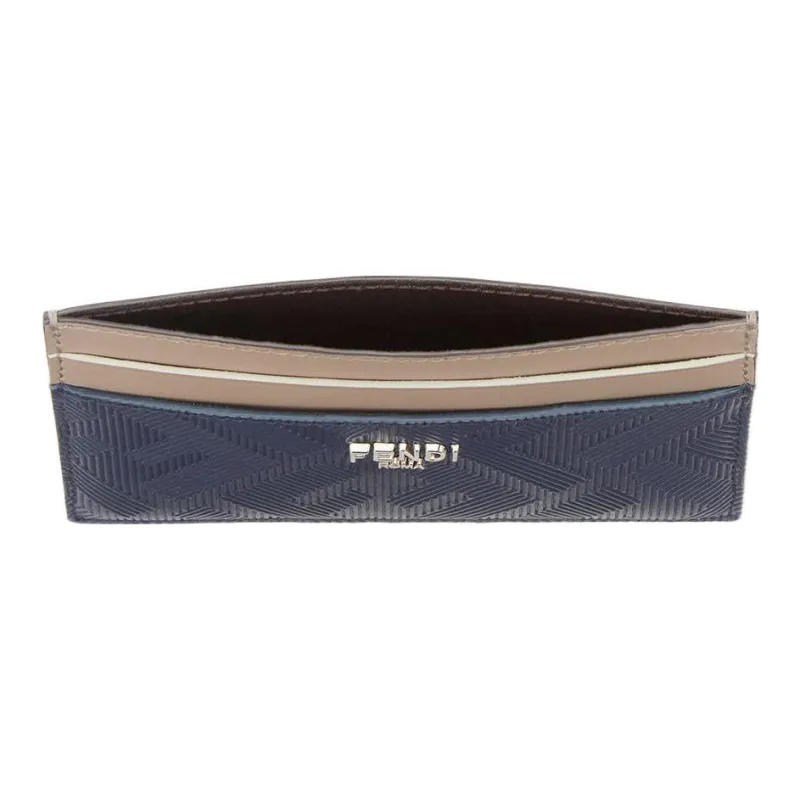FENDI Calfskin Card Holder Card Holder Men's Blue & Beige-2