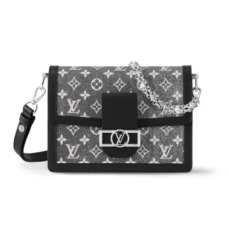 LOUIS VUITTON Dauphine Fabric With Cow Leather Patchwork Trim Daphne Handbag Shoulder Bag Women's Gray