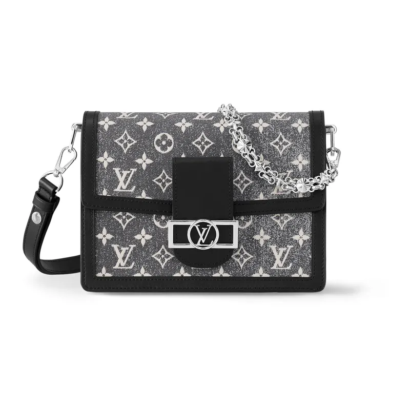 LOUIS VUITTON Dauphine Fabric With Cow Leather Patchwork Trim Daphne Handbag Shoulder Bag Women's Gray-0