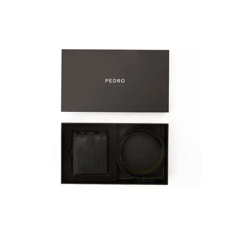 PEDRO Embossed Calfskin Leather Belt Wallet Trumpets Men's Black/Umber-1