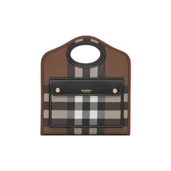 Burberry Pocket Bag Calfskin Decoration Shoulder Bag, Crossbody Bag, Handbag Mini Women's Dark Birch Brown