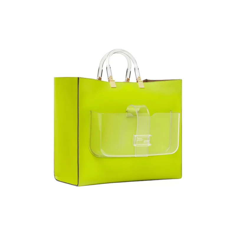 FENDI Sunshine Cow Leather Tote Bag Shopping Bag Handbag Large Size Women's Sprout Green-2