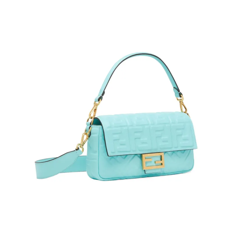 FENDI Baguette Sheepskin Portable Crossbody Bag, Shoulder Bag Medium Size Women's Turquoise-6