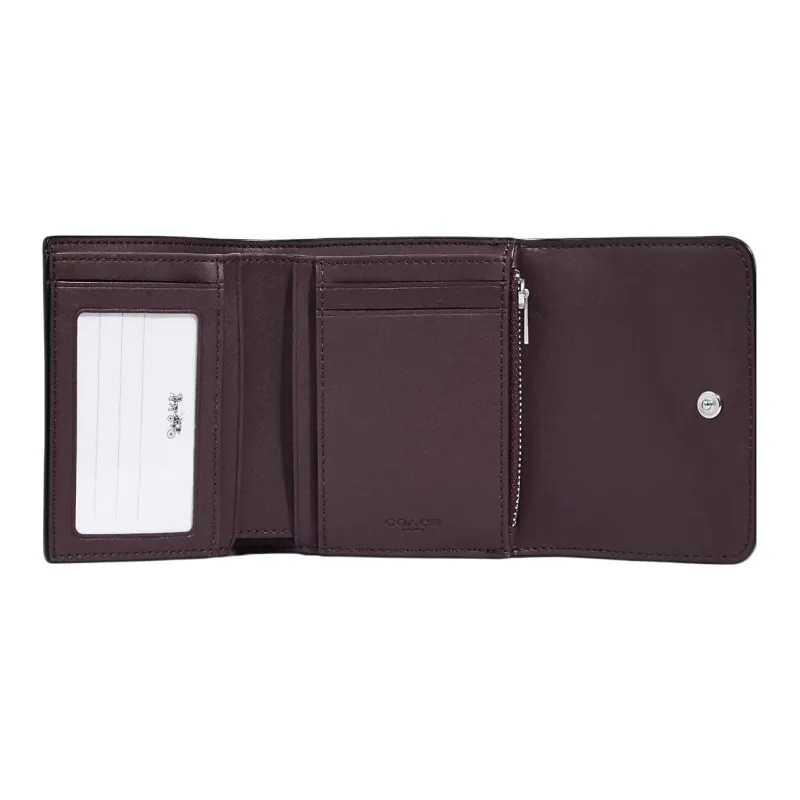 COACH Trifold Wallet Signature Coated Canvas With Smooth Leather Card Holder Wallet Small Size Men's Black-2