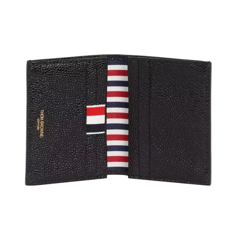 THOM BROWNE· Satin Logo Pebble Texture Cow Leather Card Holder Men's Black-2