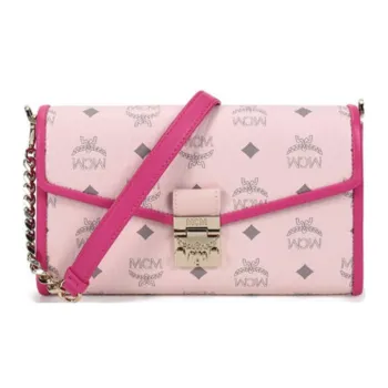MCM Millie Visetos Leather Shoulder Bag, Chain Bag, Crossbody Bag Medium Size Women's Pink