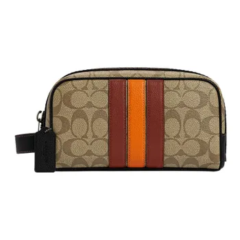 COACH Travel Kit Coated Canvas With Leather Travel Set Clutch Small Size Men's Khaki