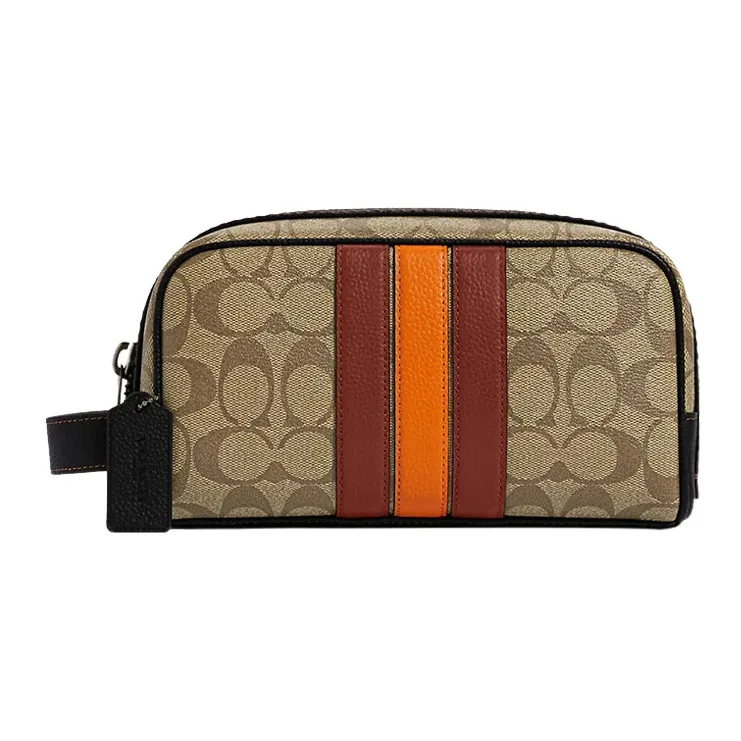 COACH Travel Kit Coated Canvas With Leather Travel Set Clutch Small Size Men's Khaki-0