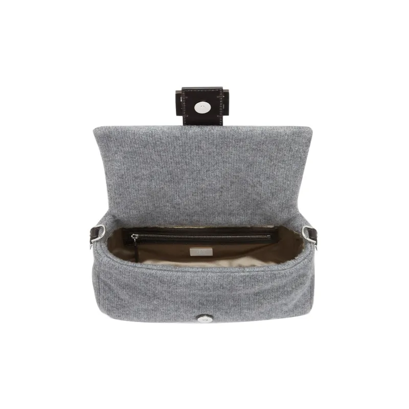 FENDI Baguette Cashmere Fabric With Cow Leather Portable Crossbody Bag, Shoulder Bag Women's Dark Gray-3
