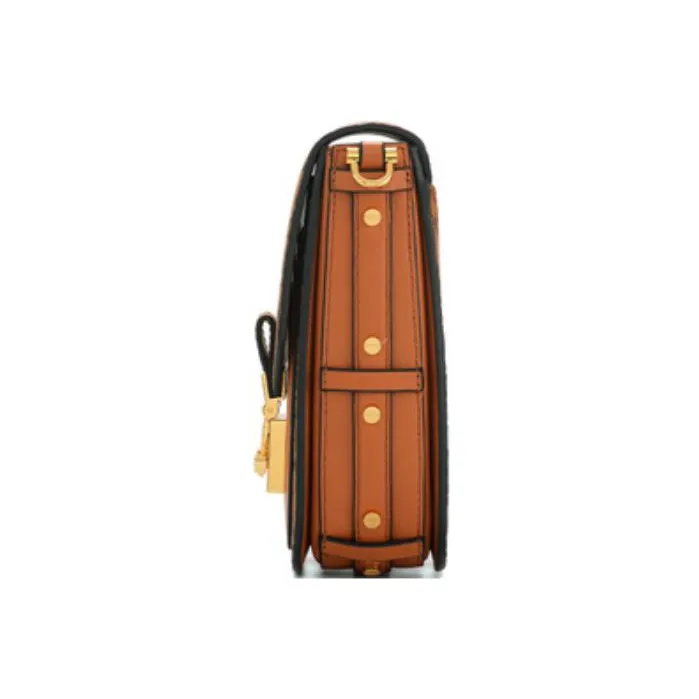 MCM Patricia Visetos Leather One Shoulder Chain Crossbody Cell Phone Pouch Mini Women's Cognac-2