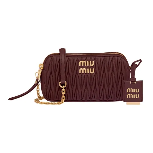 MIU MIU Matelassé Leather Crossbody Bag Shoulder Bag Women's Red