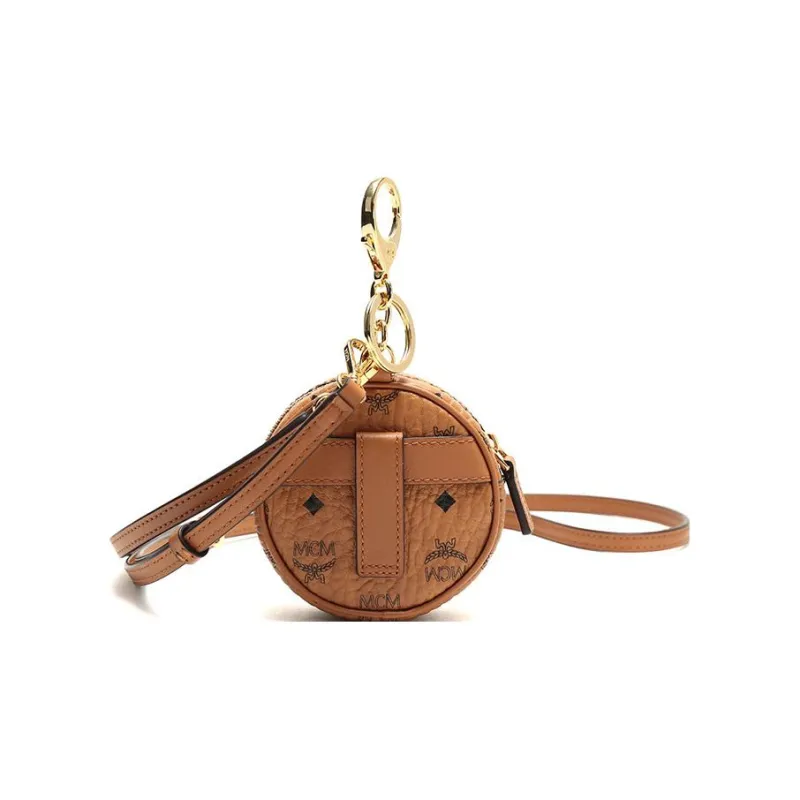 MCM Original Visetos Leather Shoulder Bag Crossbody Bag Mini Unisex Brown Cognac-3