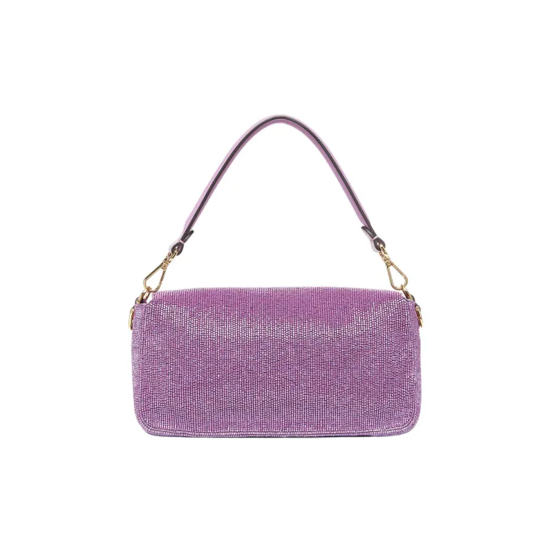 FENDI Baguette Fabric Cow Leather Patchwork Portable Crossbody Bag Shoulder Bag Regular Women's Light Purple-1