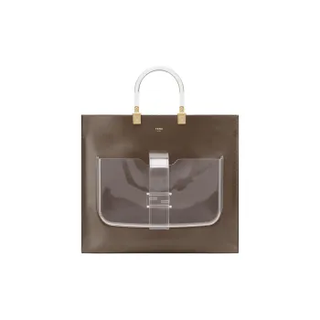 FENDI Sunshine Cow Leather Tote Bag Shopping Bag Handbag Large Size Women's Dark Brown