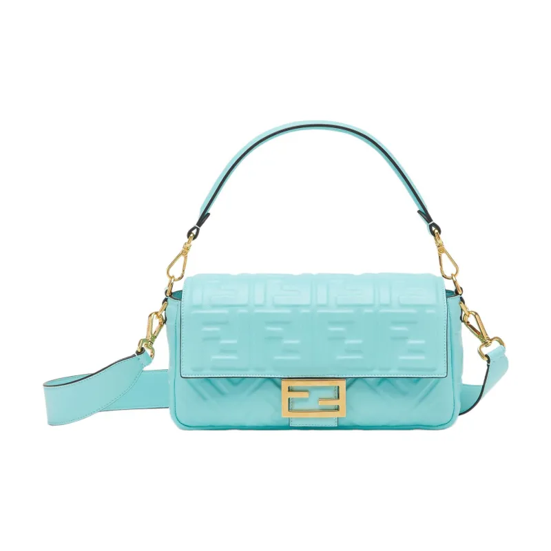 FENDI Baguette Sheepskin Portable Crossbody Bag, Shoulder Bag Medium Size Women's Turquoise-4