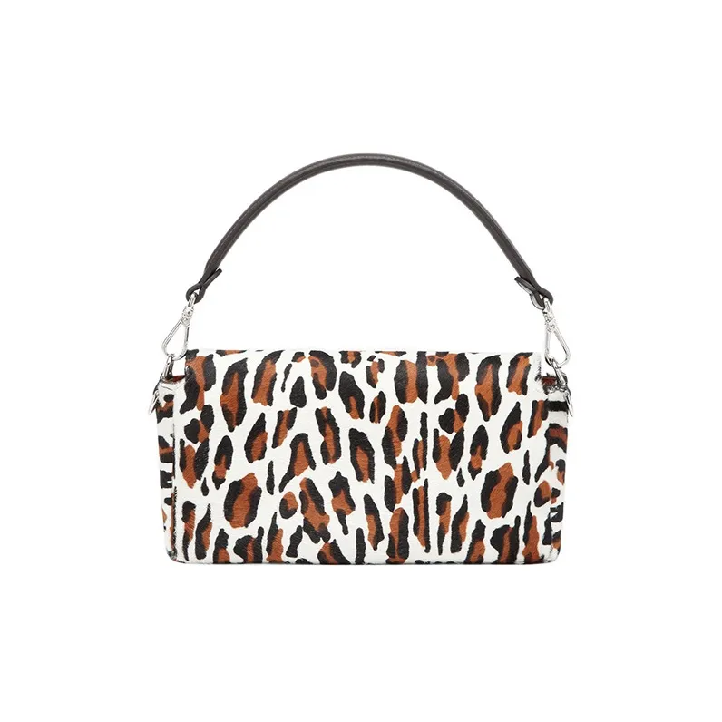 FENDI Baguette Cowhide With Sheepskin Split Leather Portable Crossbody Bag Shoulder Bag Women's Black/White With Brown-3