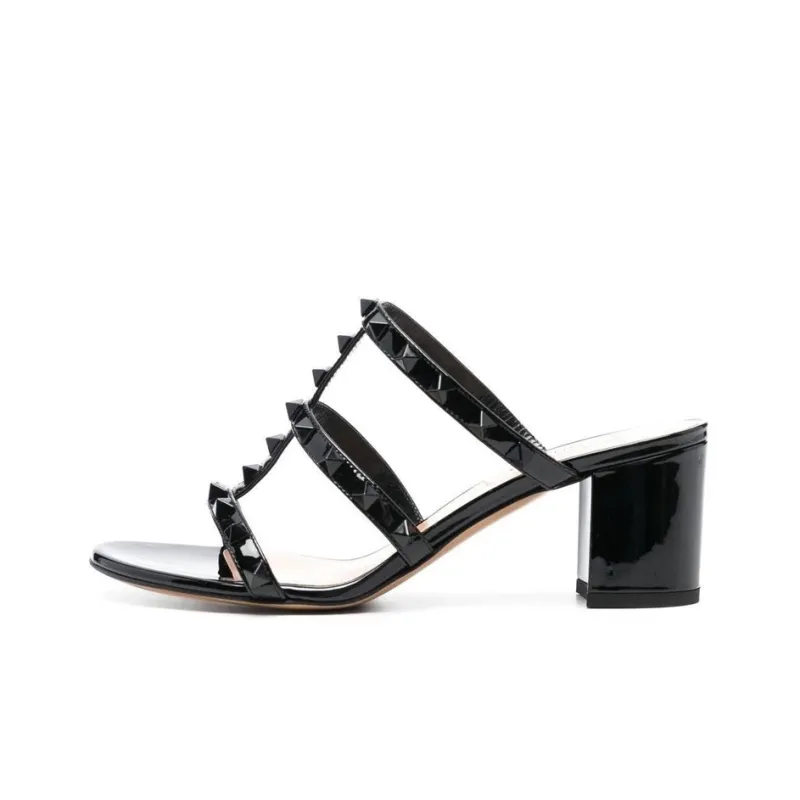 Valentino Rockstud Slide Slippers Women's Black-0