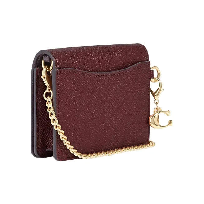COACH Glitter twill Leather Shoulder Bag, Crossbody Bag, Wallet Mini Women's Burgundy-1