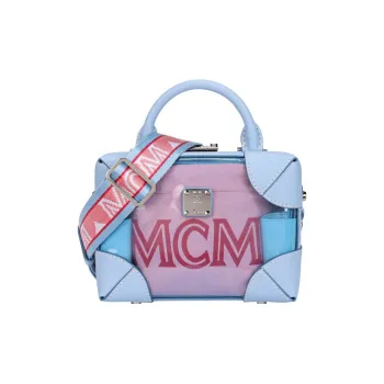 MCM Soft Berlin Visetos Leather Crossbody Bag Women's Blue Pink